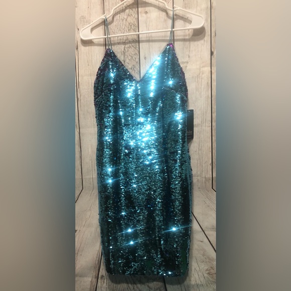 NWT!!! Aidan Mattox Teal/Purple FlipSequin Cocktail Spagh Strap Dress Sz 2 - Picture 3 of 14